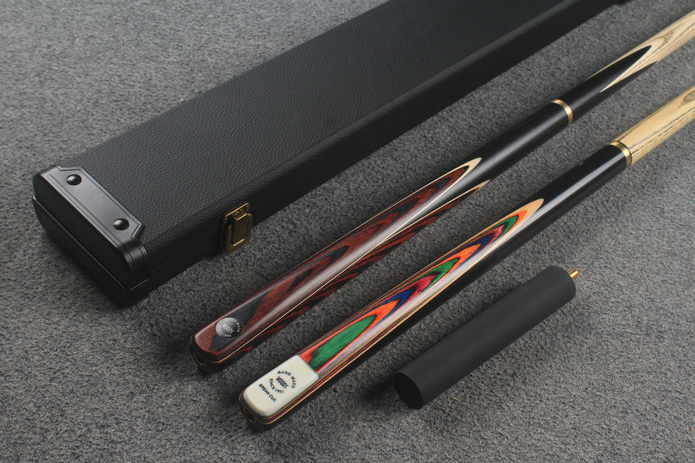3/4 ASH english pool cue + break cue + case # 8805 WOODS CUES