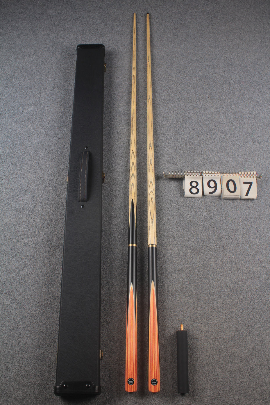 3/4 ASH english pool cue + break cue + case # 8907 WOODS CUES