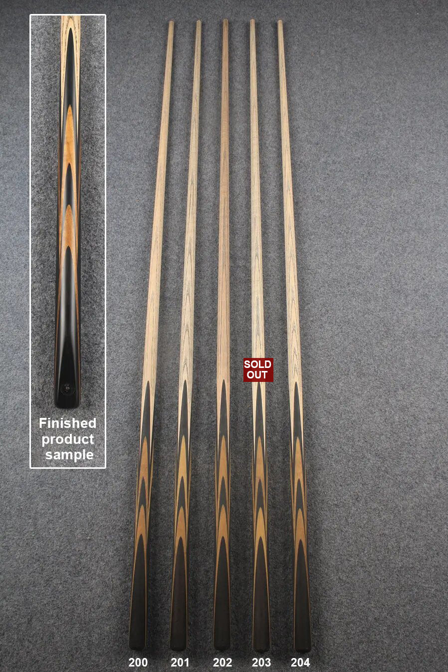 custom-made:  woods 1 piece handmade ASH snooker / pool cue #200-#204 - made to order WOODS CUES