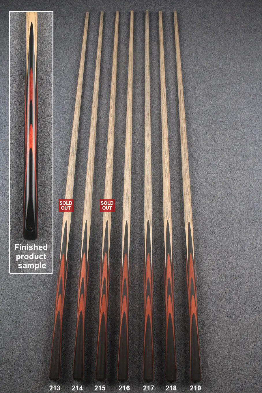 custom-made:  woods 1 piece handmade ASH snooker / pool cue #213-#219 - made to order WOODS CUES