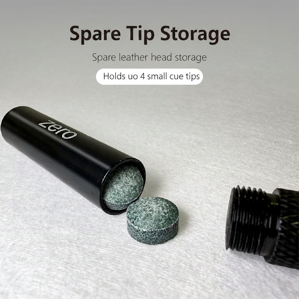 Spare tip storage compartment - holds up to 4 small cue tips