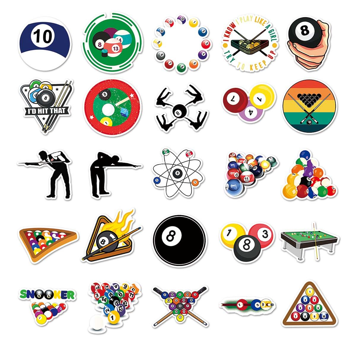 50 Pool/Billiards Creative Personality Stickers - Trendy Graffiti Decals WOODS CUES