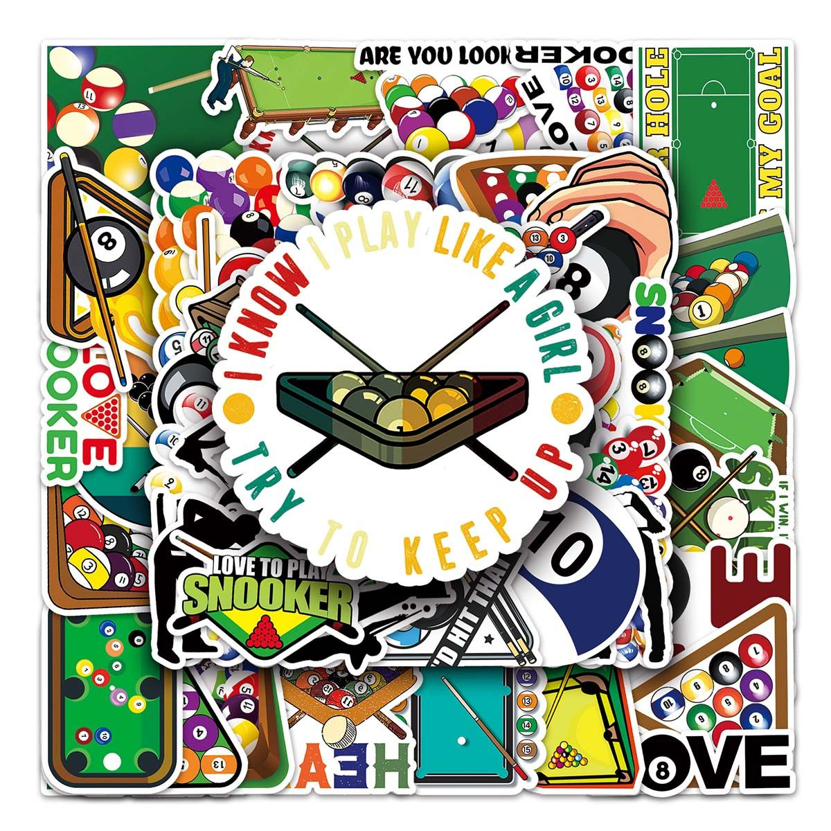 50 Pool/Billiards Creative Personality Stickers - Trendy Graffiti Decals WOODS CUES