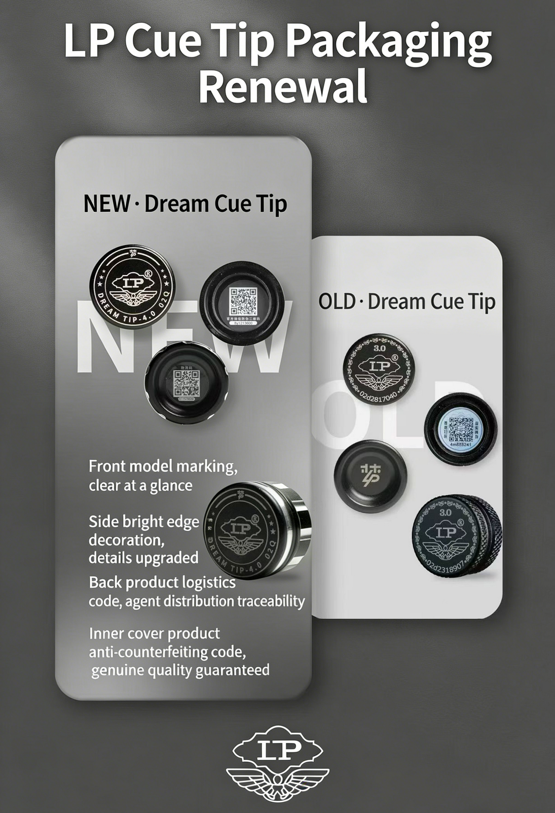 LP dream cue tip 4.0 with cushion ( H, M) 11 mm WOODS CUES