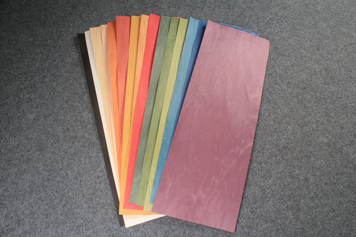 various colored maple veneers for cue making - 0.5 mm thickness -6 sheets of 38 x20 CM
