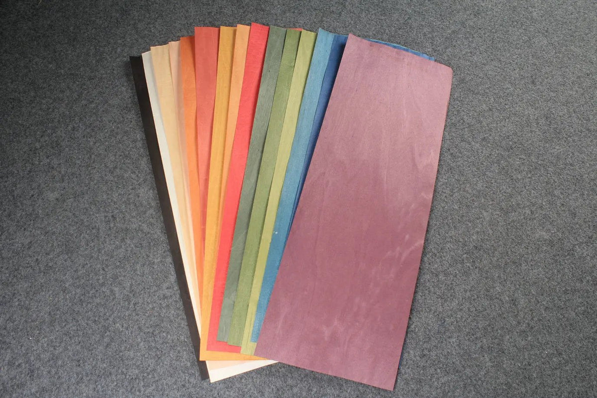various colored maple veneers for cue making - 0.5 mm thickness -6 sheets of 38 x20 CM WOODS CUES