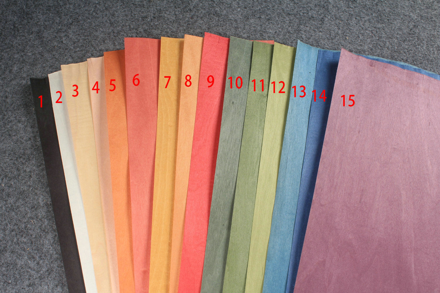 various colored maple veneers for cue making - 0.5 mm thickness -6 sheets of 38 x20 CM