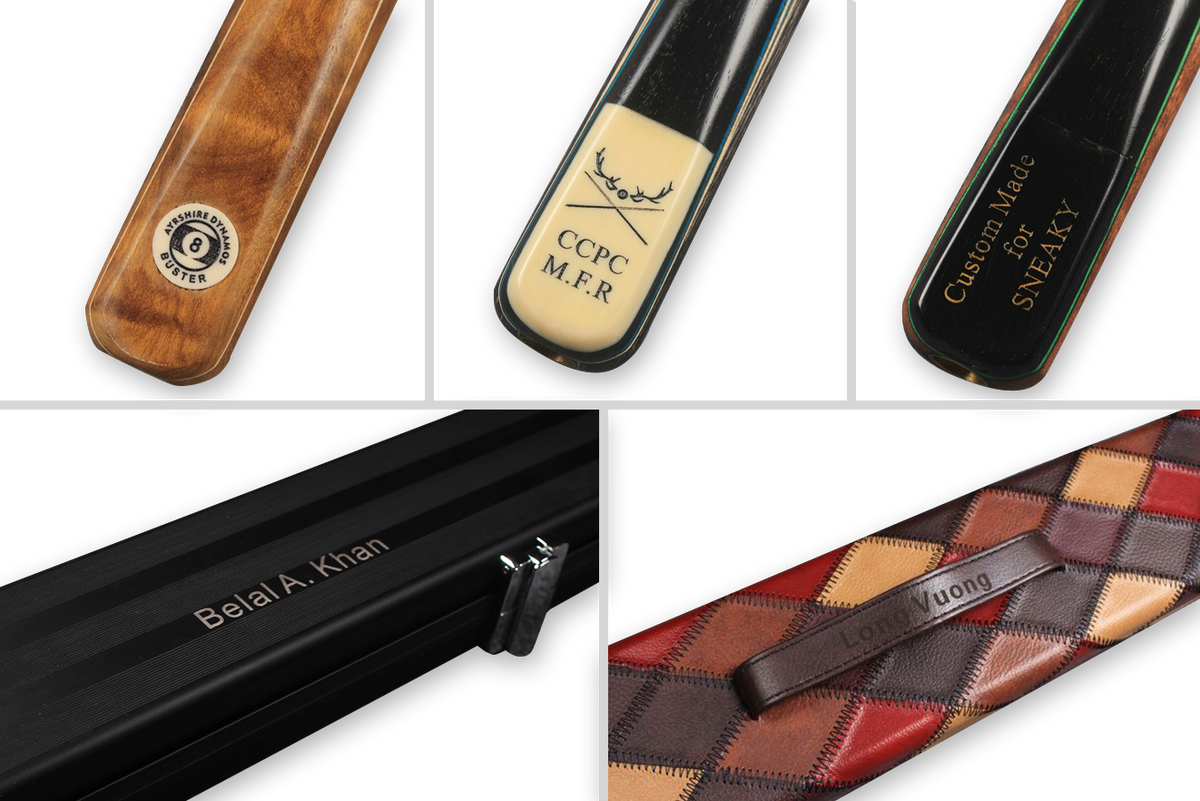 woods personalised cue / case - plate laser engraving printing service