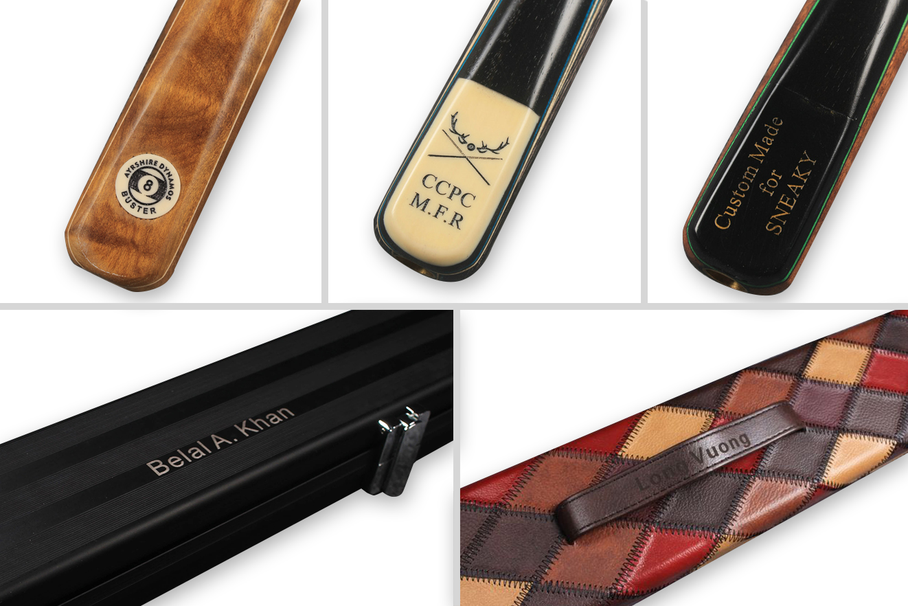 woods personalised cue / case - plate laser engraving printing service