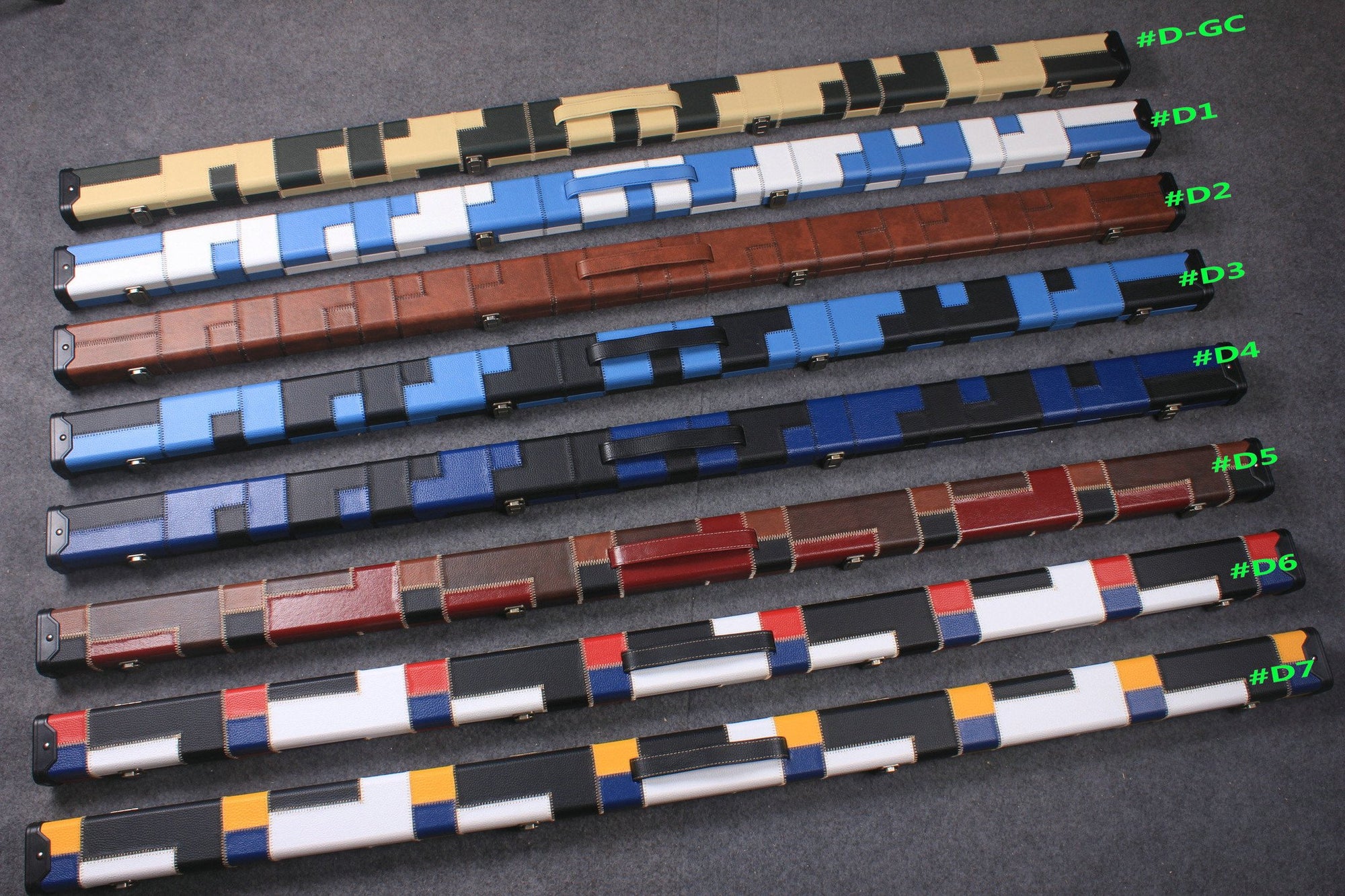 variant 1 piece patchwork snooker cue case with 2 slots