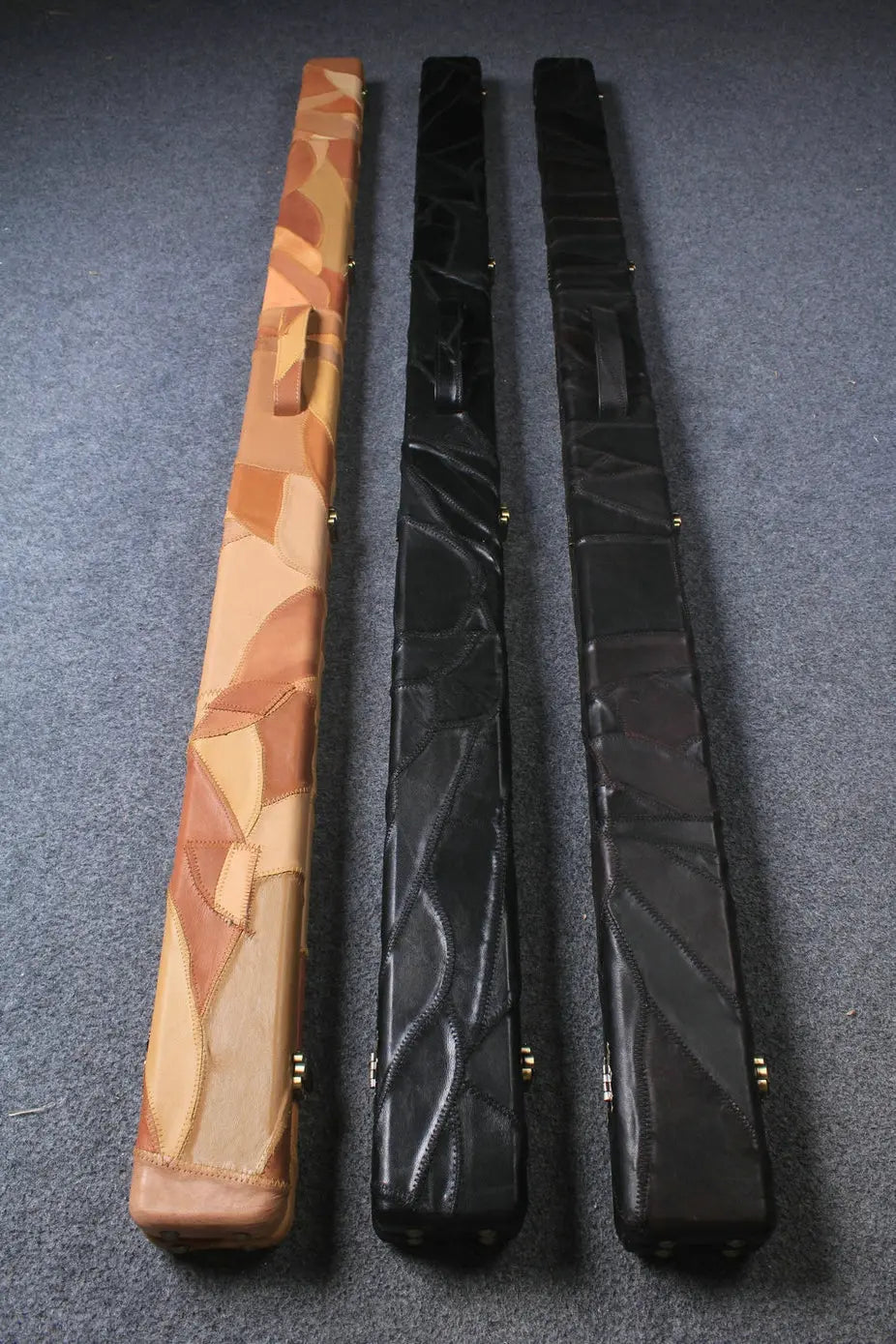1 piece genuine leather irregular patchwork snooker cue case with 2 slots