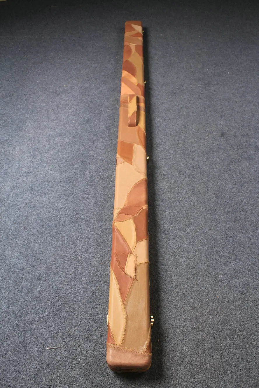 1 piece genuine leather irregular patchwork snooker cue case with 2 slots
