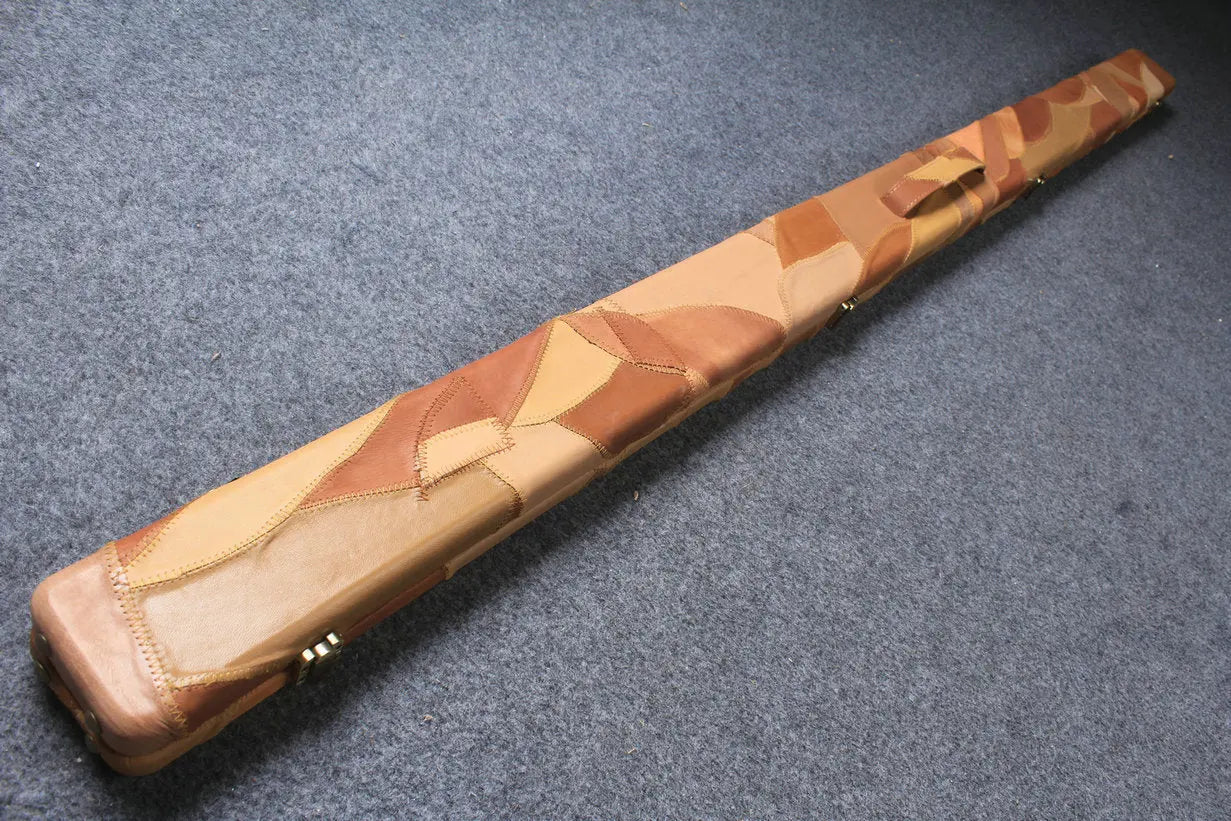 1 piece genuine leather irregular patchwork snooker cue case with 2 slots