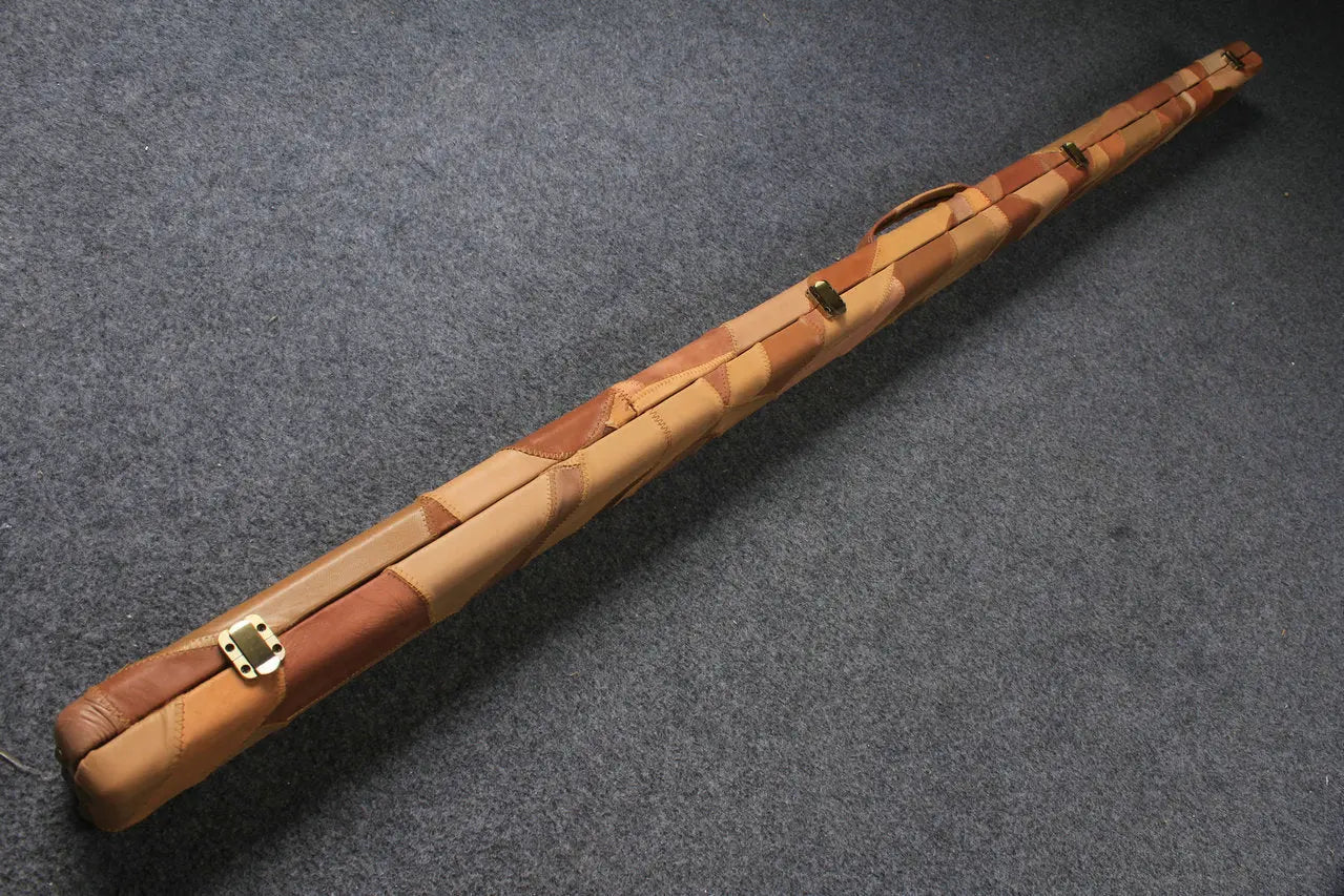 1 piece genuine leather irregular patchwork snooker cue case with 2 slots