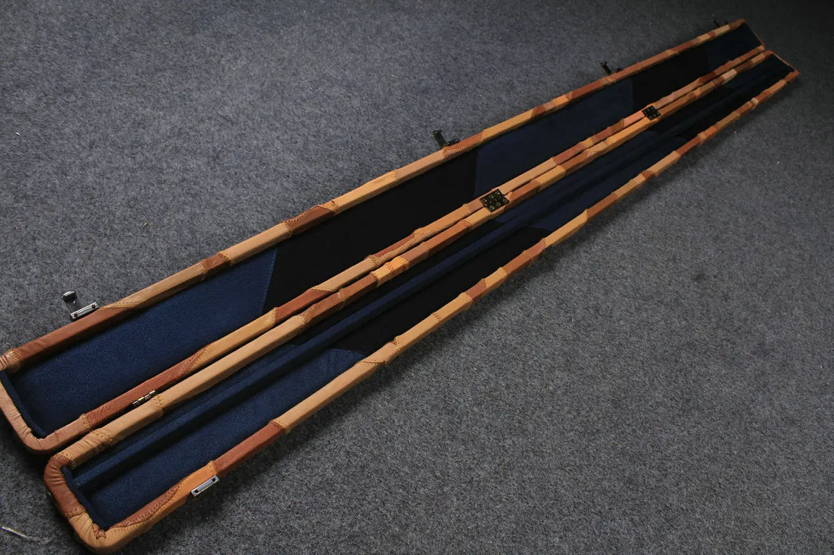 1 piece genuine leather irregular patchwork snooker cue case with 2 slots