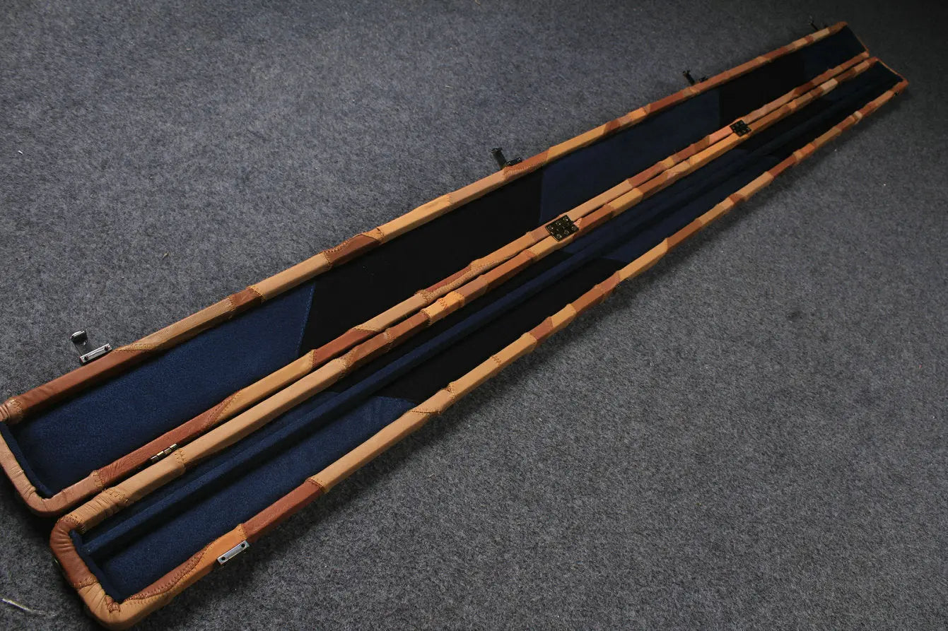1 piece genuine leather irregular patchwork snooker cue case with 2 slots