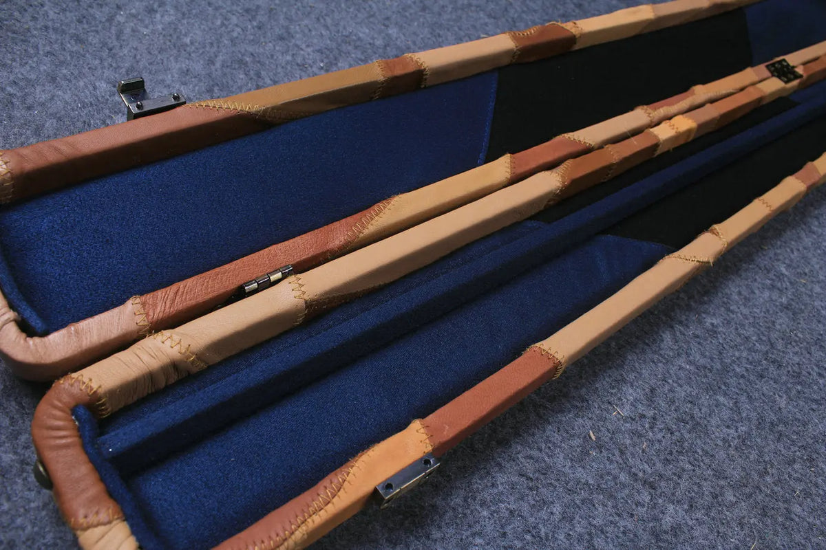 1 piece genuine leather irregular patchwork snooker cue case with 2 slots