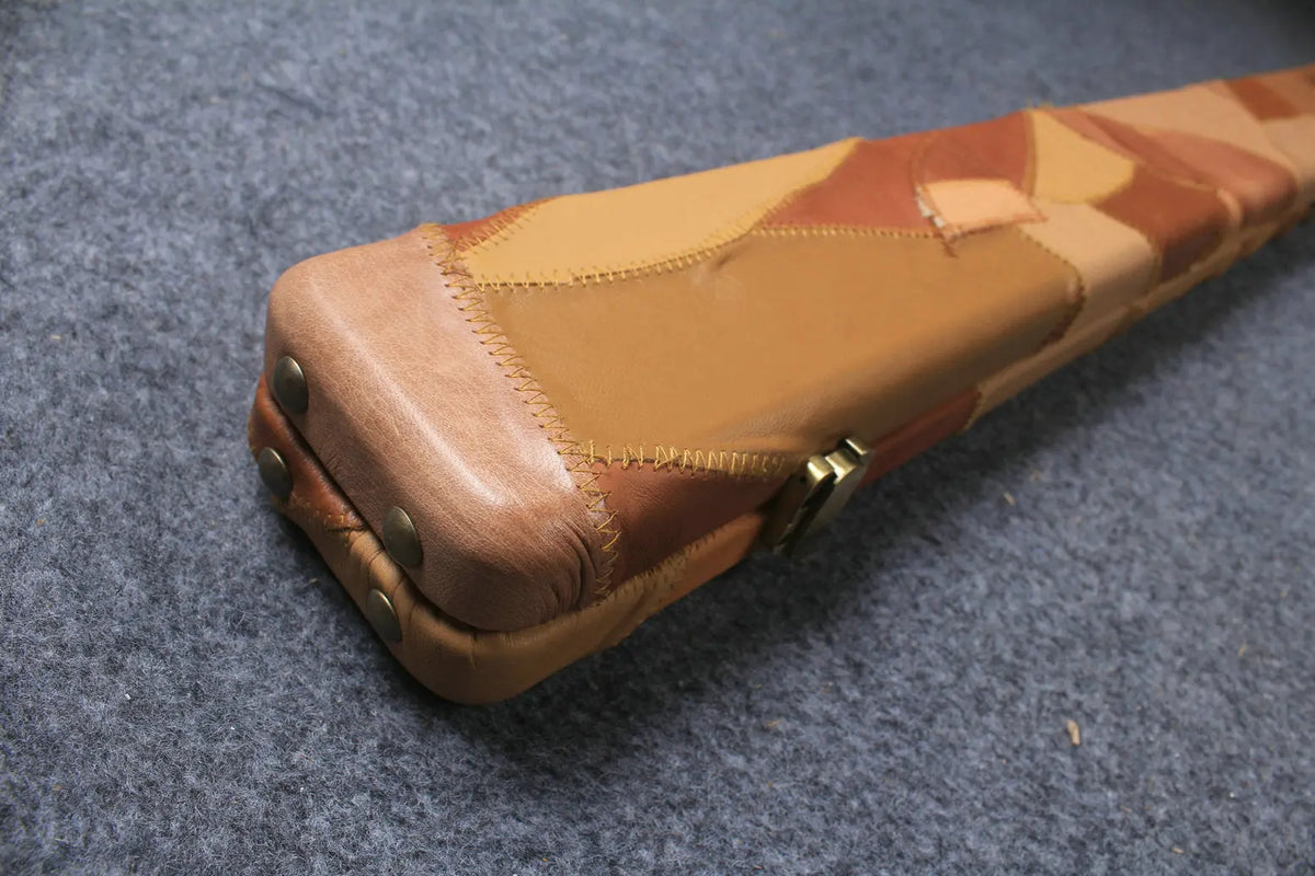 1 piece genuine leather irregular patchwork snooker cue case with 2 slots
