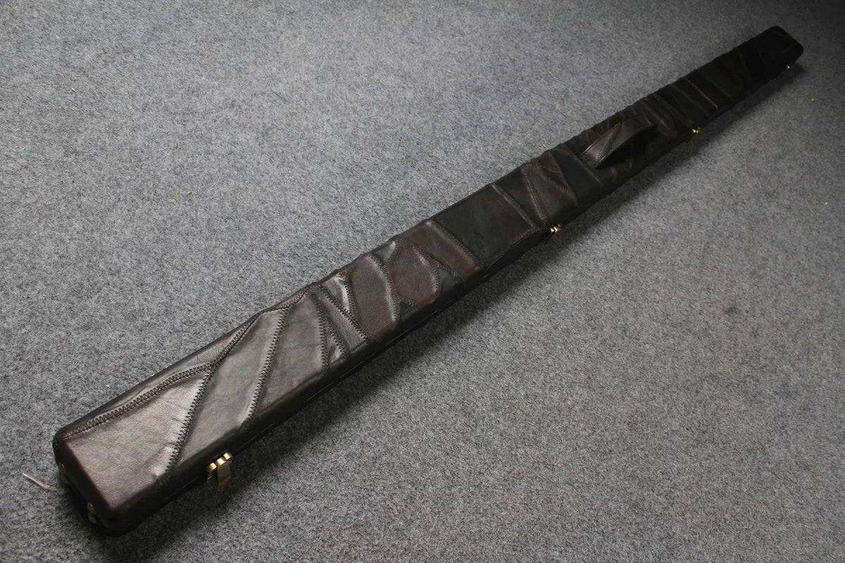 1 piece genuine leather irregular patchwork snooker cue case with 2 slots