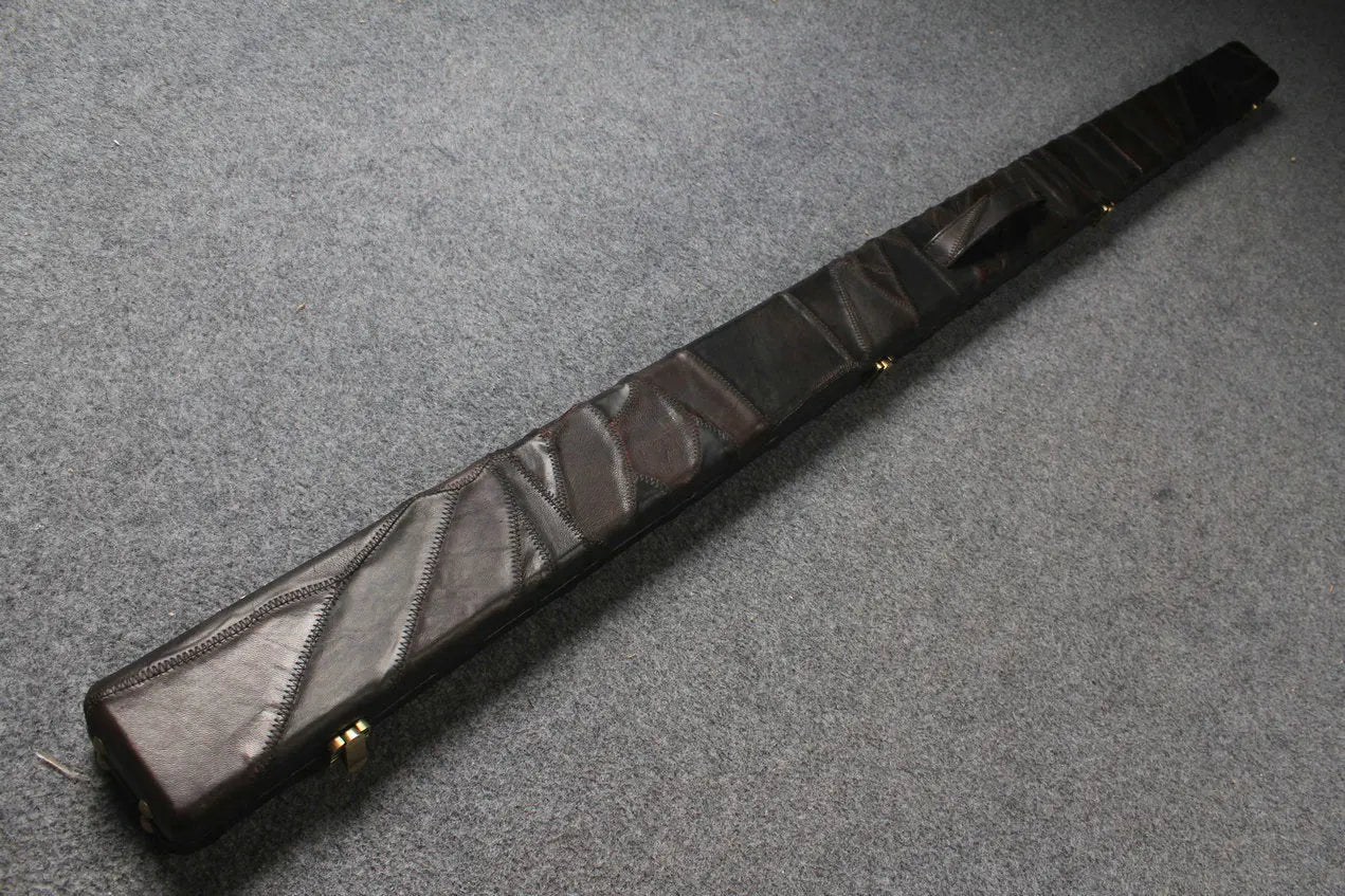 1 piece genuine leather irregular patchwork snooker cue case with 2 slots
