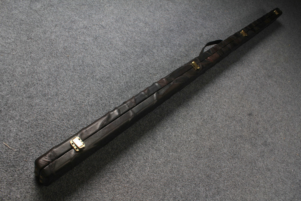 1 piece genuine leather irregular patchwork snooker cue case with 2 slots