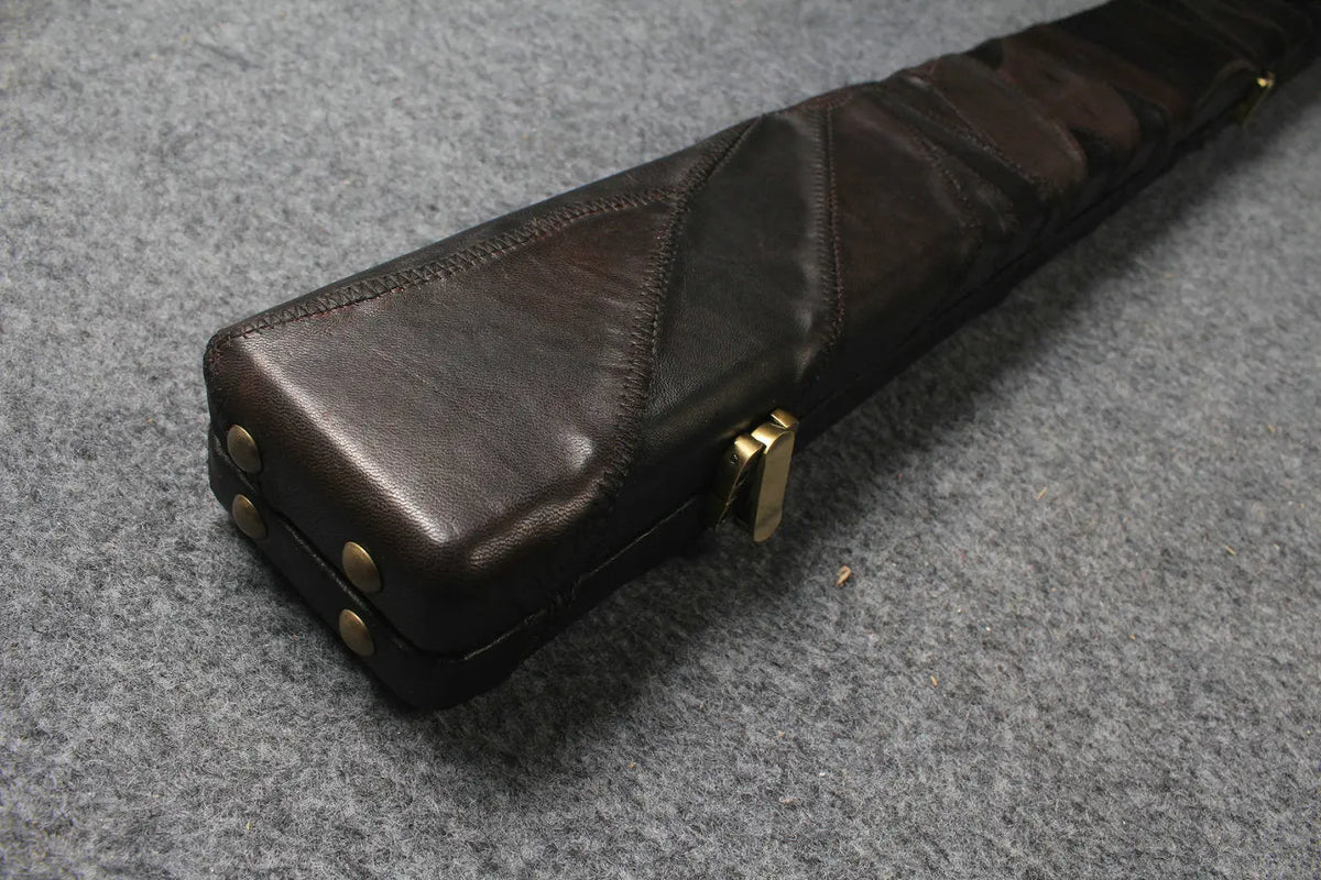 1 piece genuine leather irregular patchwork snooker cue case with 2 slots