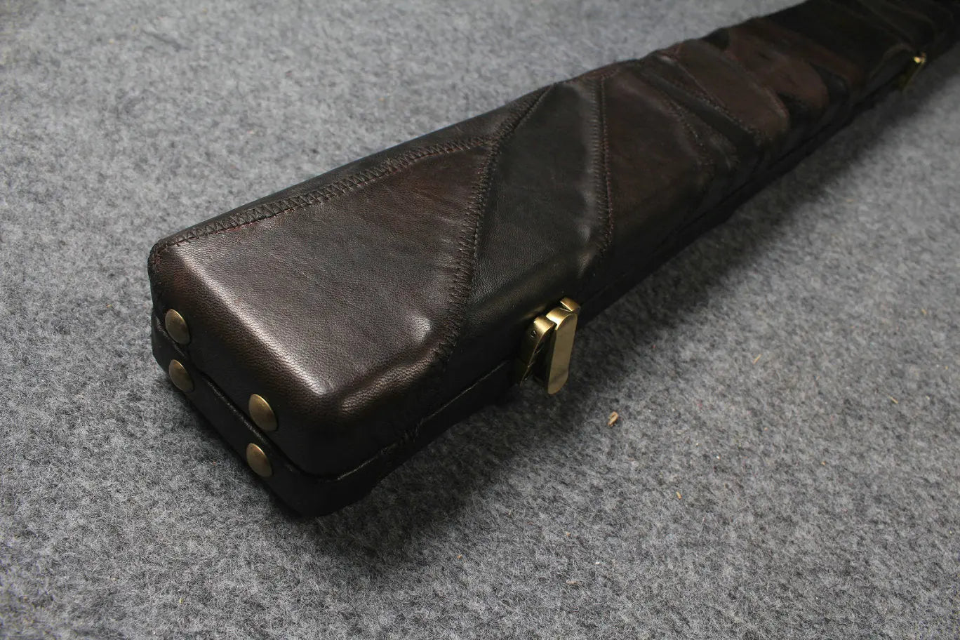 1 piece genuine leather irregular patchwork snooker cue case with 2 slots