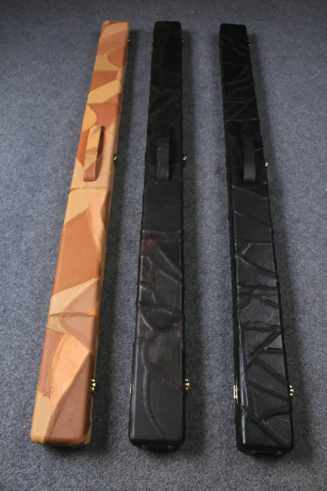 3/4 genuine leather irregular patchwork snooker cue case with 2 slots