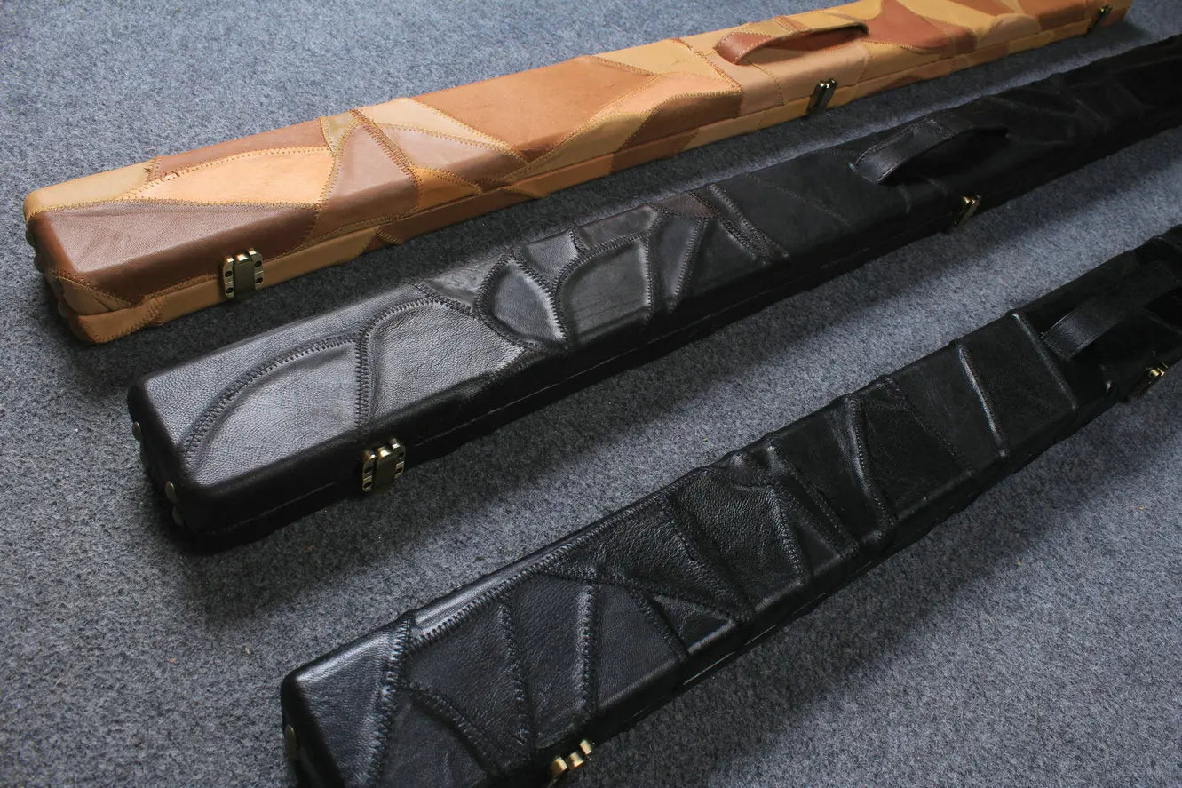 3/4 genuine leather irregular patchwork snooker cue case with 2 slots