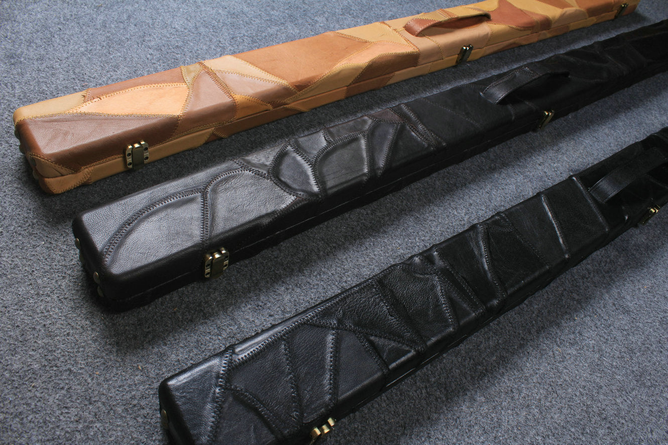 3/4 genuine leather irregular patchwork snooker cue case with 2 slots