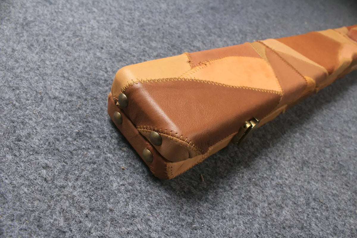 3/4 genuine leather irregular patchwork snooker cue case with 2 slots