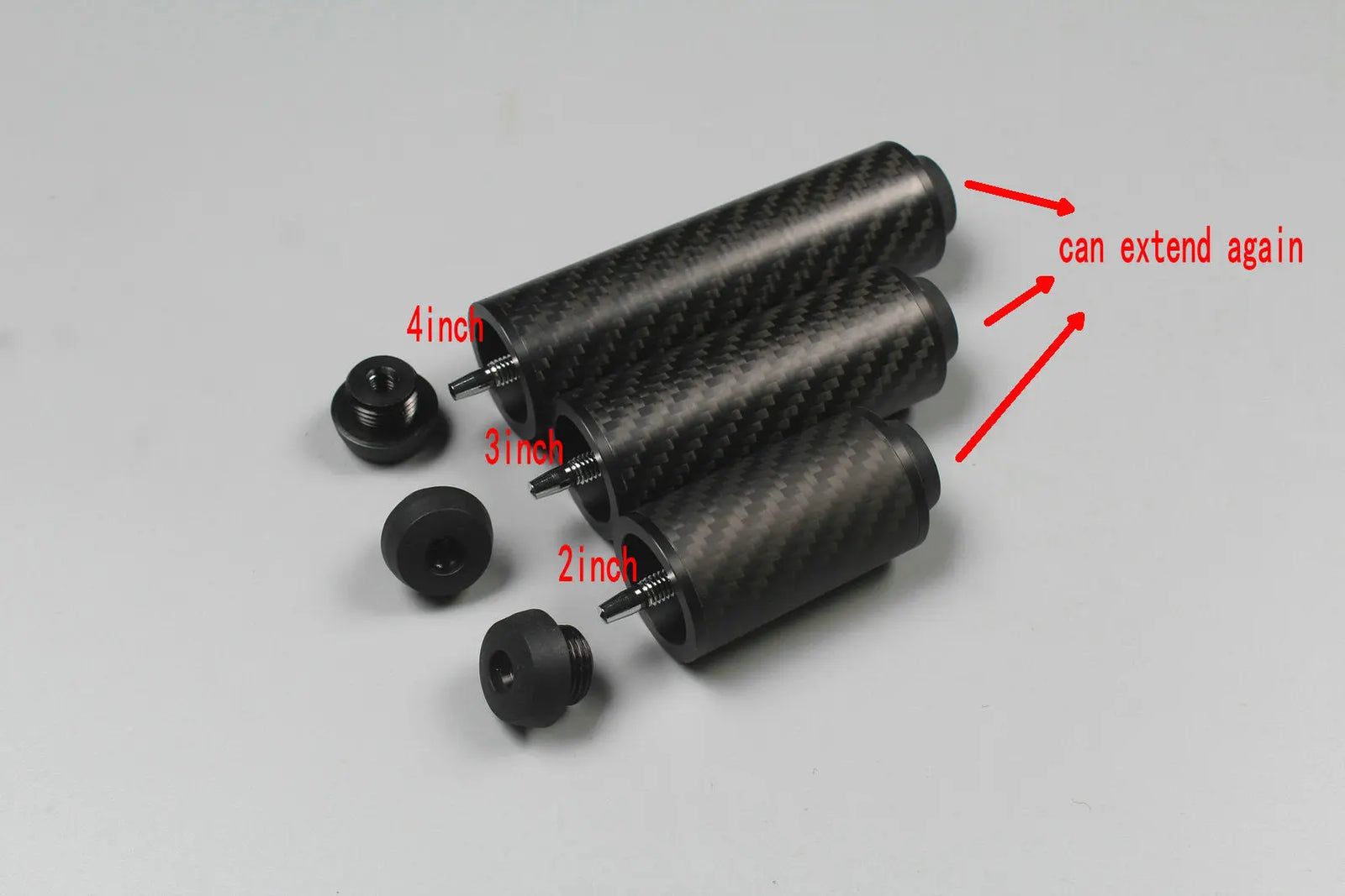 carbon fiber extension 2", 3”, 4", 8" extender fits on p3 cues