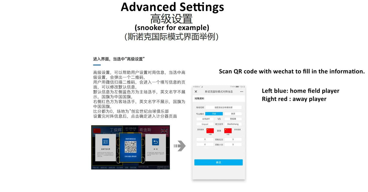 WiFi digital electronic scoreboard with network interface (TV version) WOODS CUES